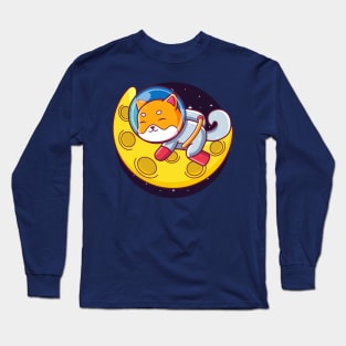 shiba inu astronaut sleeping on the moon Long Sleeve T-Shirt